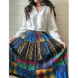 Vintage Le Mieux Studio Boho Hippie Tribal Elastic Waist Drawstring Skirt Size M